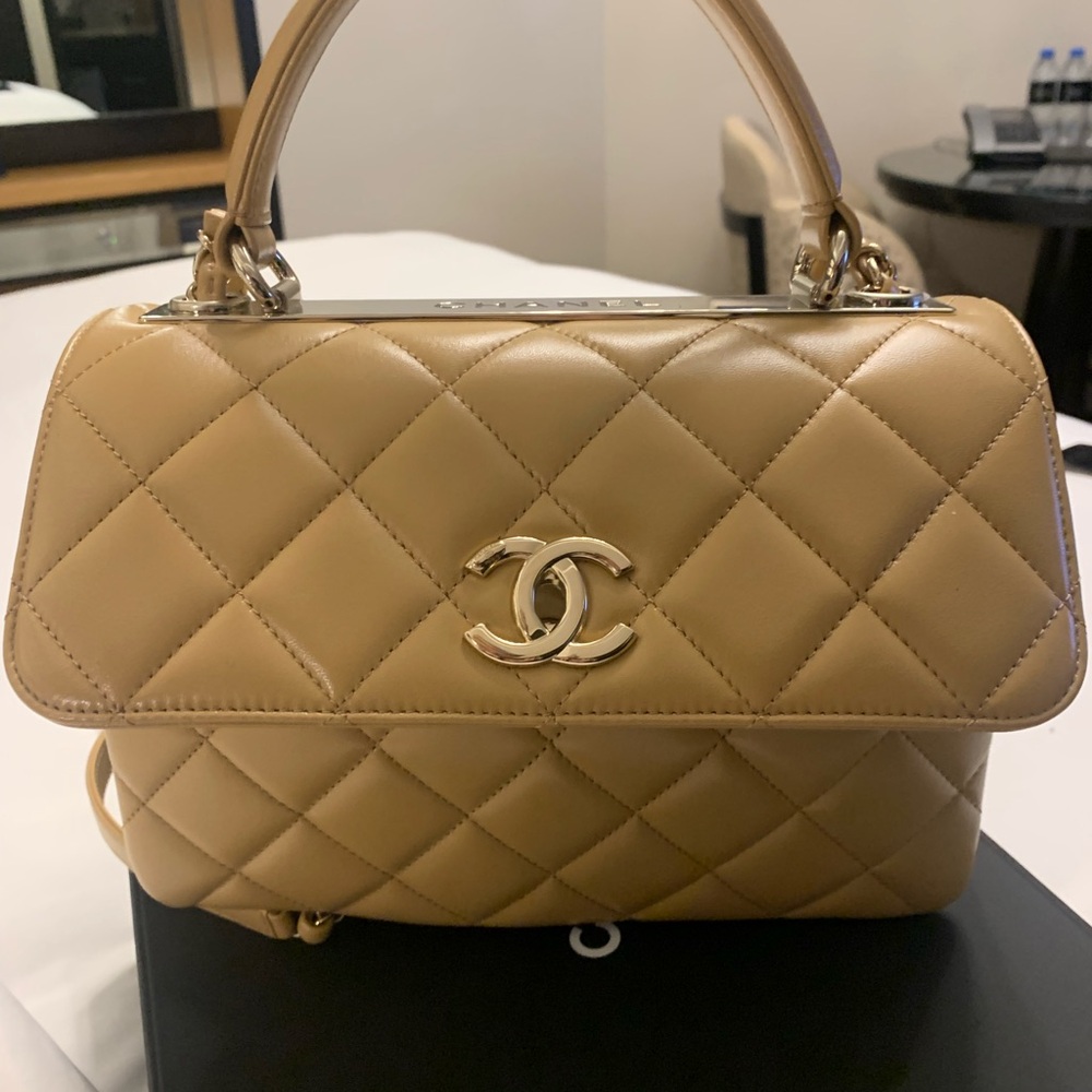 Larger brand new nude Classic Chanel purse with handle and long strap,limited ed